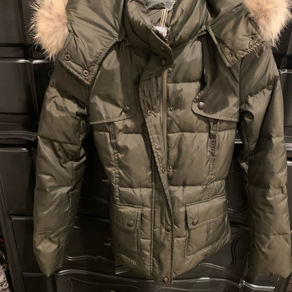 Marc New York fur lined puffer coat; zip front ; down filled